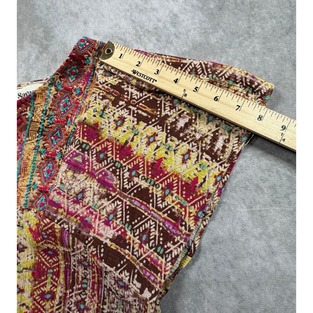 Savanna Jane Womens 1X Rayon Blouse Brown Geometric Embroidered Boho Peasant - Picture 8 of 8